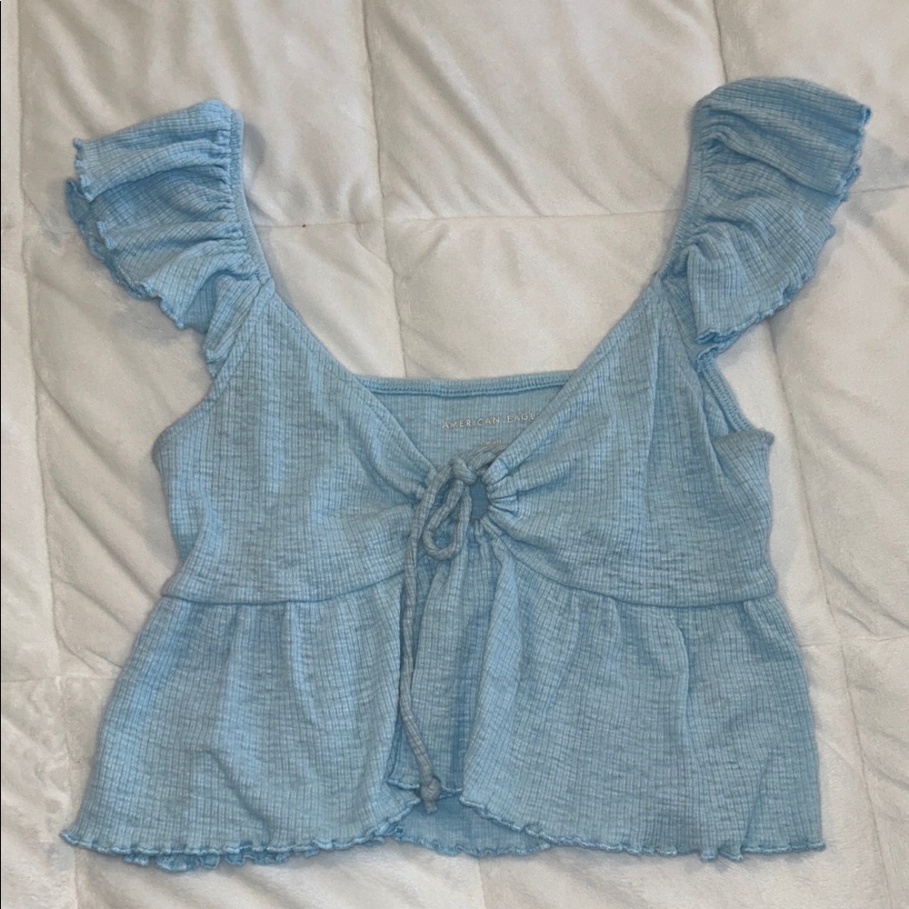 American Eagle Blue Ruffled Women's Top